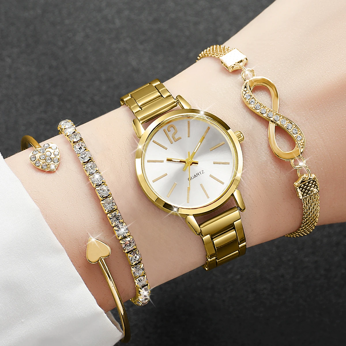 Jewelry Diamond Watches - 4 pçs/set moda liga cinta relógios