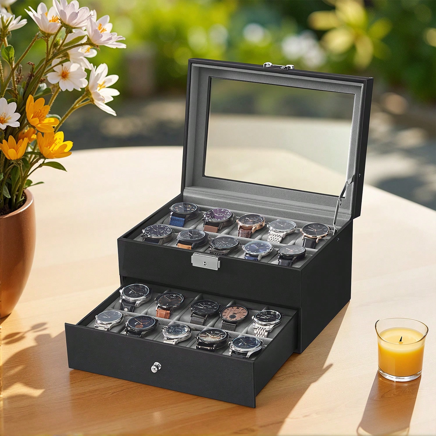 Watches Jewelry Holder - Caixa para Relógios com 20 Compartimentos,