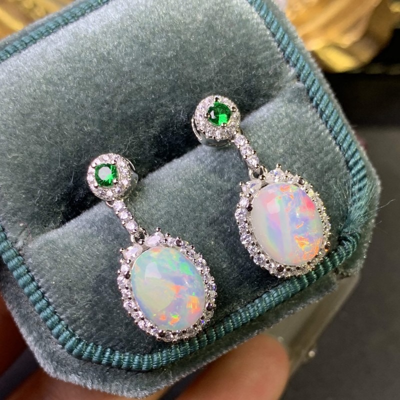 Opal Earrings Dangle - Brinco simples de opala para mulheres,