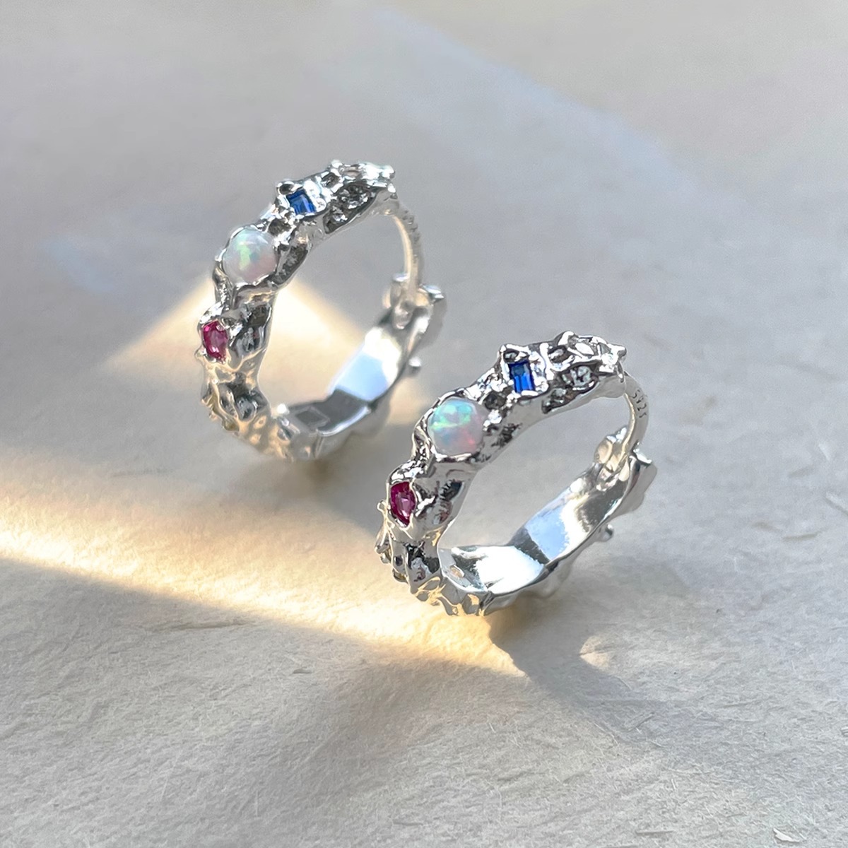 Opal Earrings Dangle - 925 prata esterlina opala hoop brincos