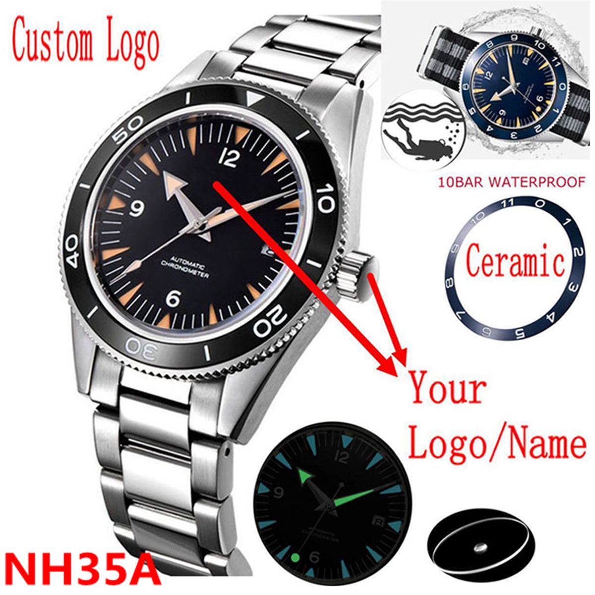 Logotipo personalizado nh35 mo - Mens Mechanical Watch avaliação e preço