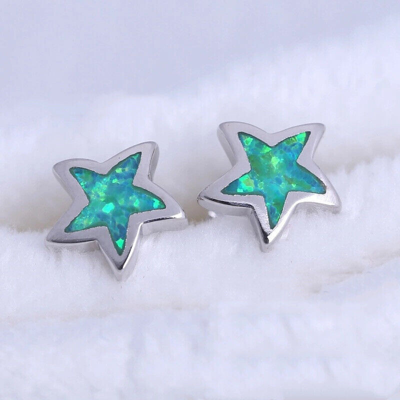 1 par verde/azul/branco pentag - Opal Earrings Dangle avaliação e preço