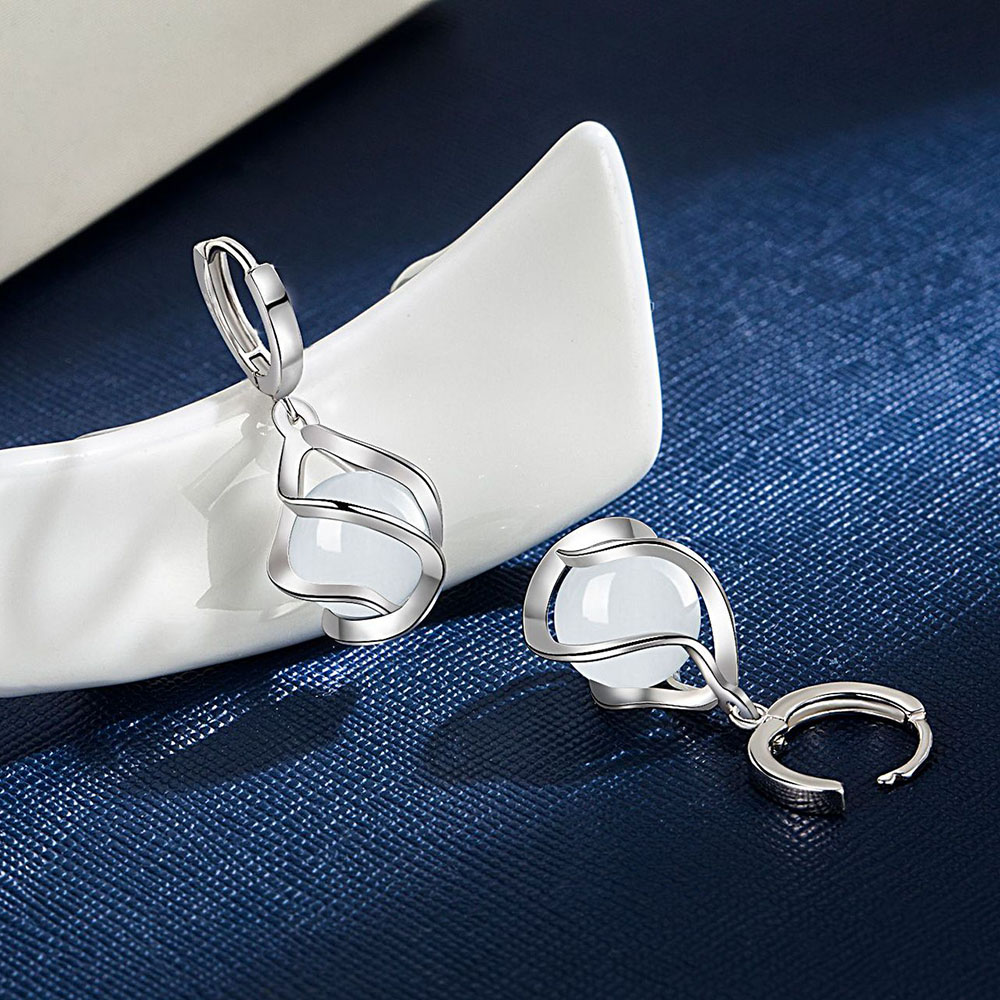 Novo 925 prata esterlina femin - Opal Earrings Dangle avaliação e preço